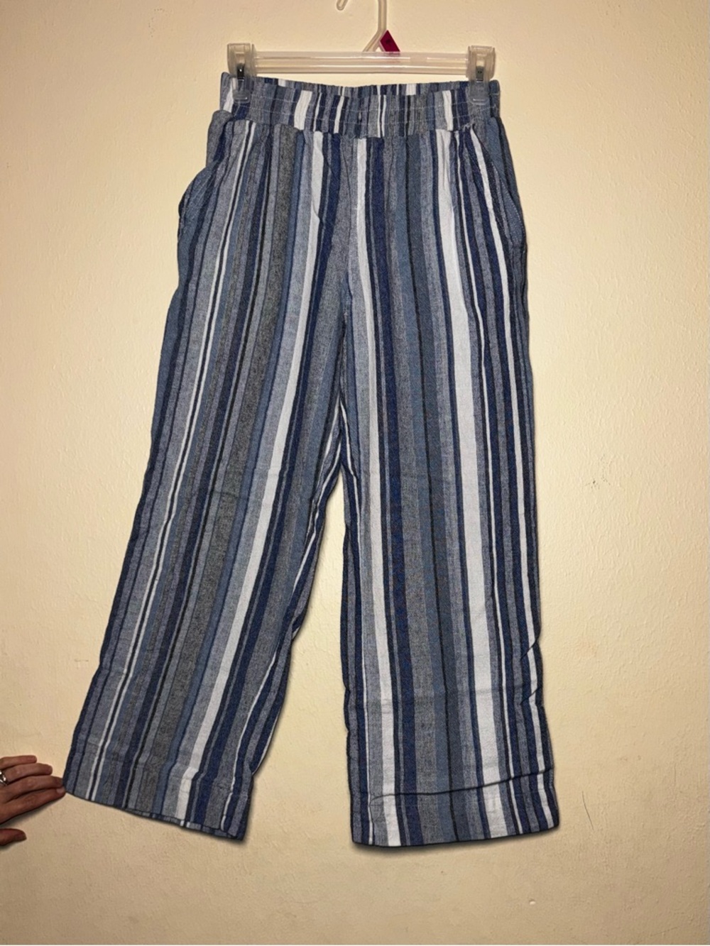 Westbound Striped Linen Blend Pants | Elastic Waist | XS